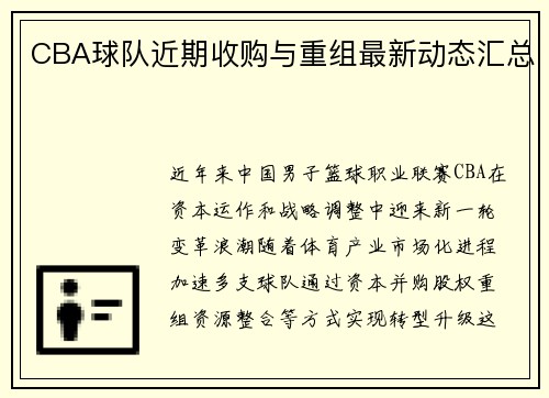 CBA球队近期收购与重组最新动态汇总